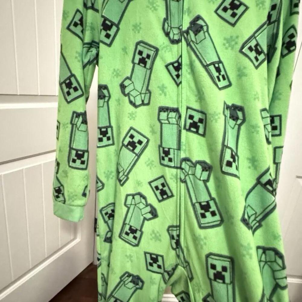 Minecraft Kids Fleece Creeper Hooded Suit Zip-Front Footless Sleeper Pajamas-6